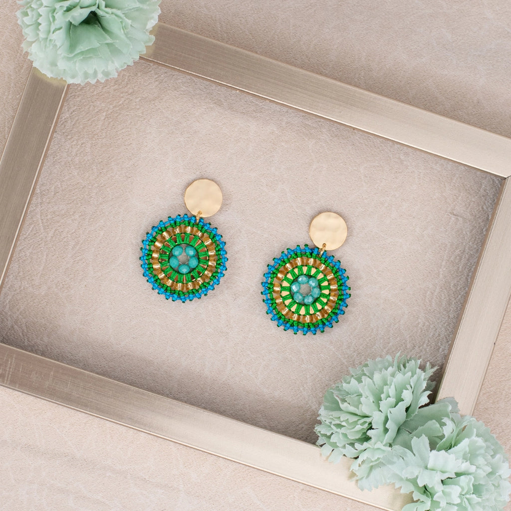 Arete luna verde y turquesa