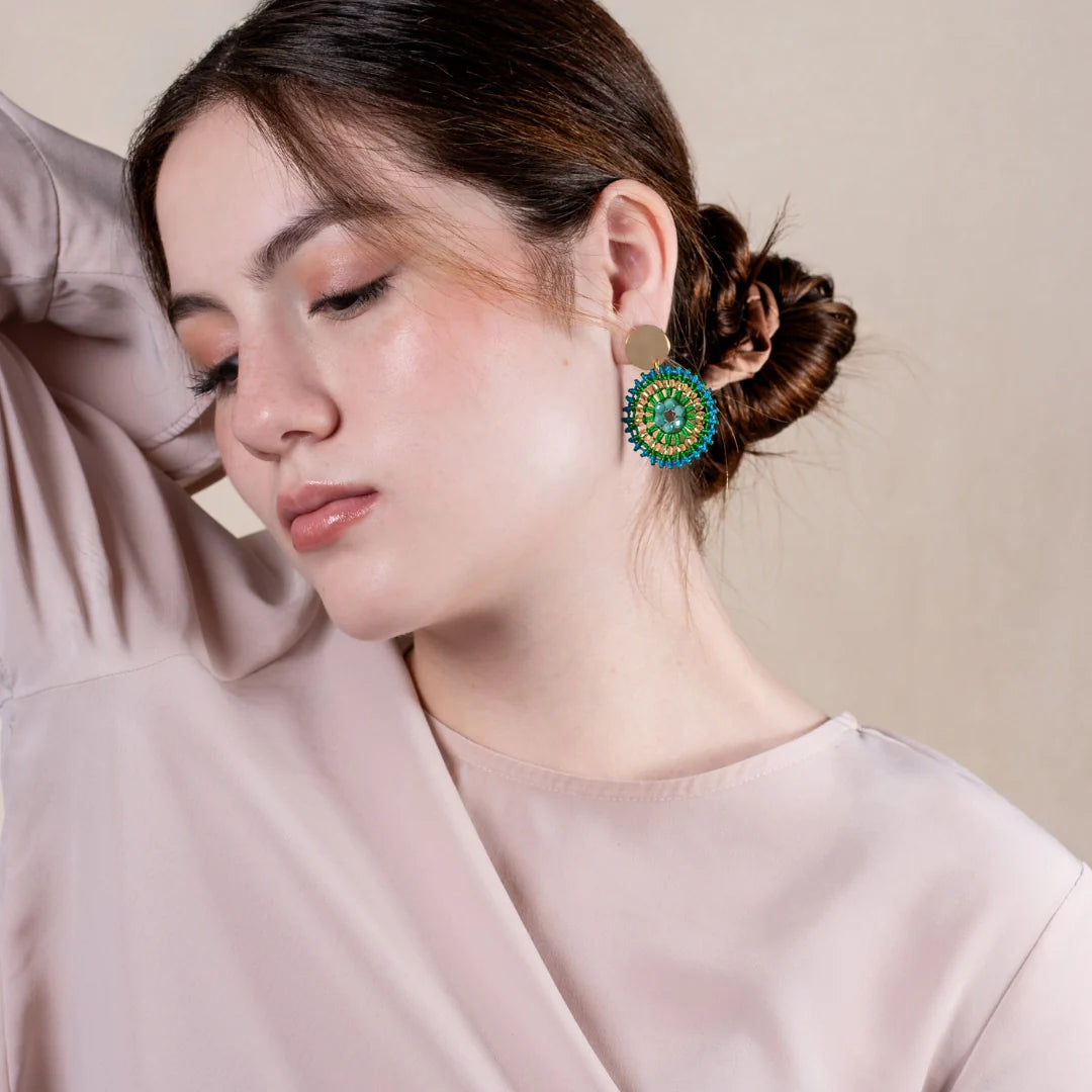 Arete luna verde y turquesa