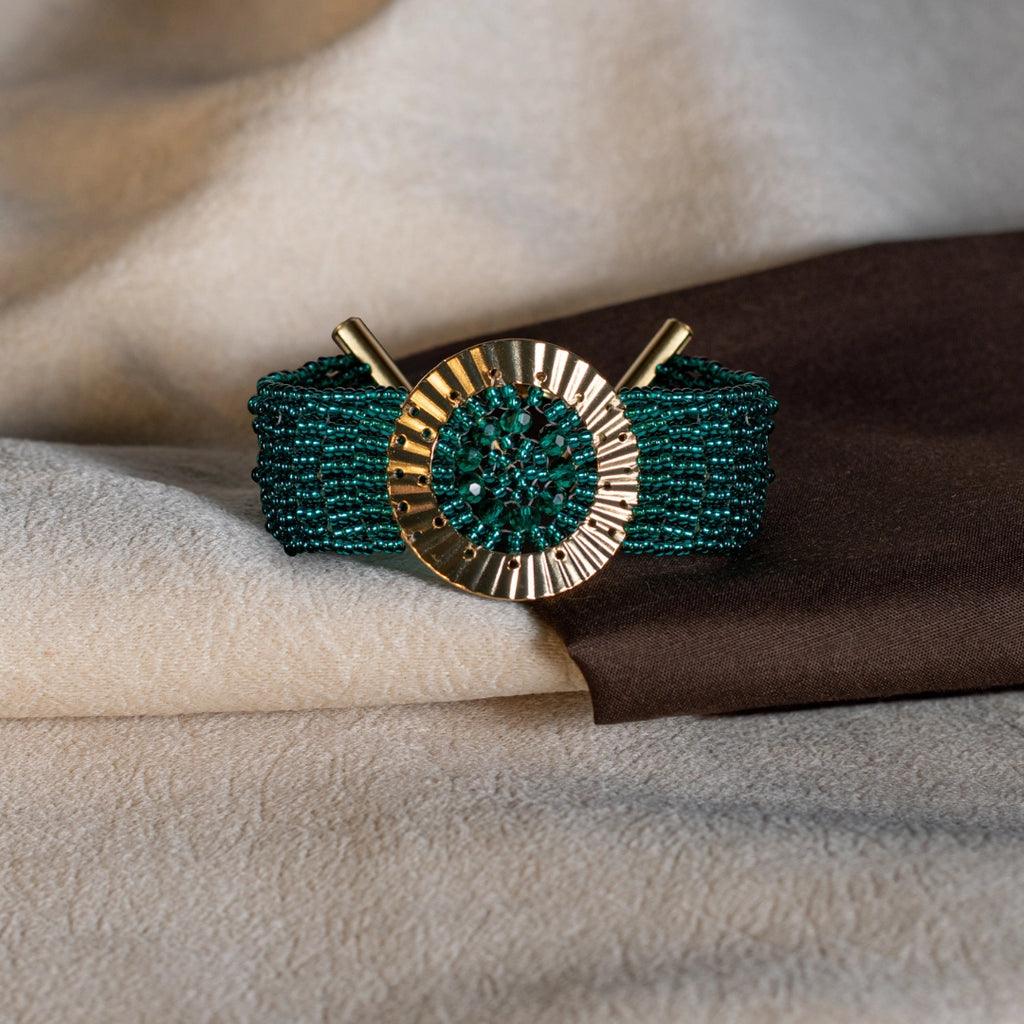 Pulsera Mostacilla Verde Esmeralda