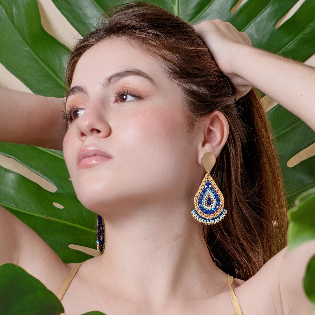 Aretes Mostacilla Gota Azul