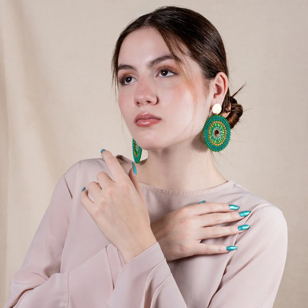 Arete Sol Verde y Turquesa
