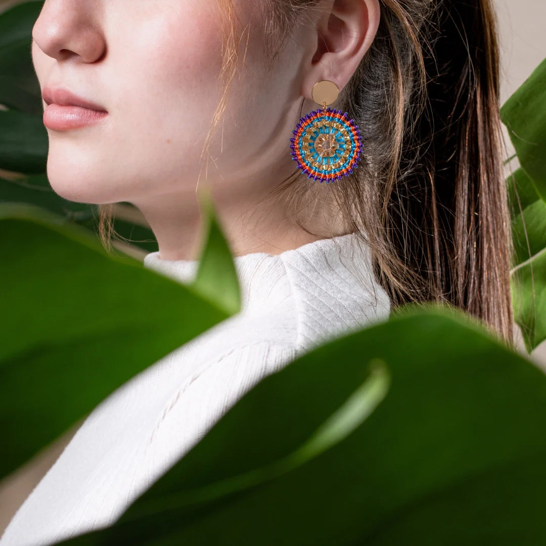 Arete luna naranja morado