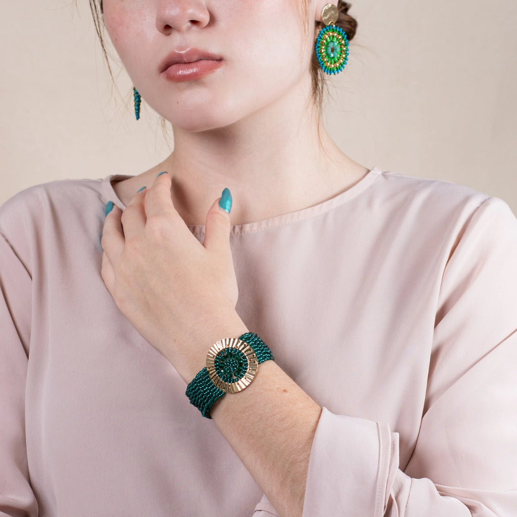 Pulsera Mostacilla Verde Esmeralda