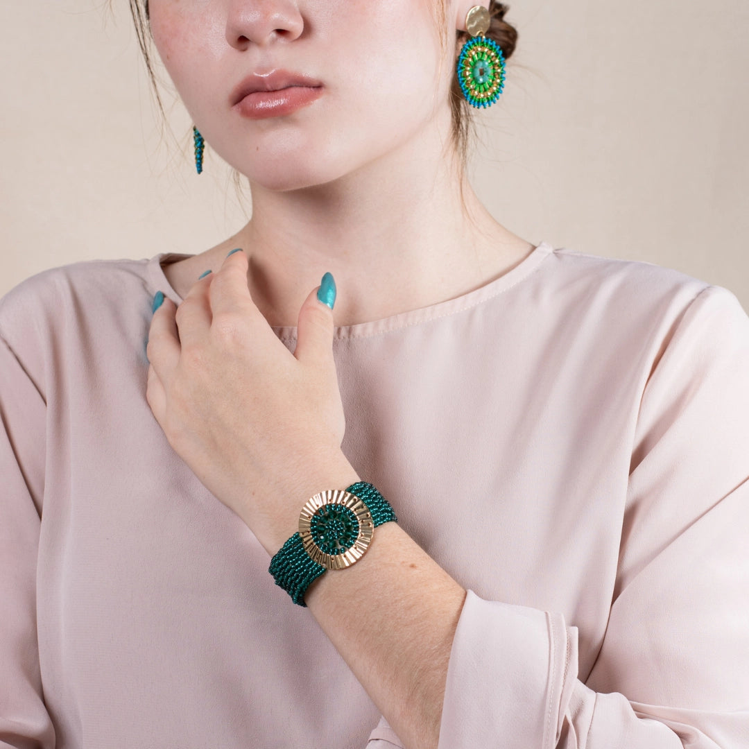 Pulsera Mostacilla Verde Esmeralda
