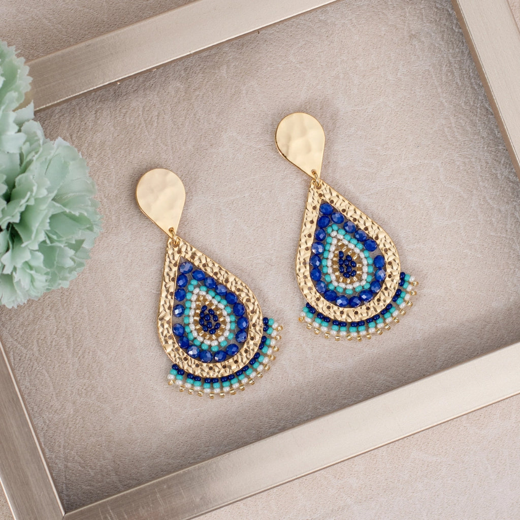 Aretes Mostacilla Gota Azul