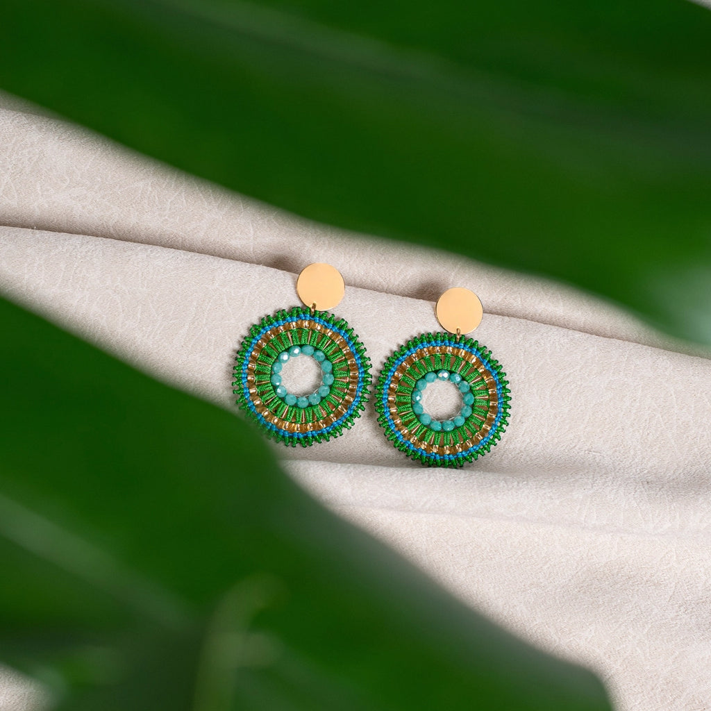 Arete amanecer verde y turquesa