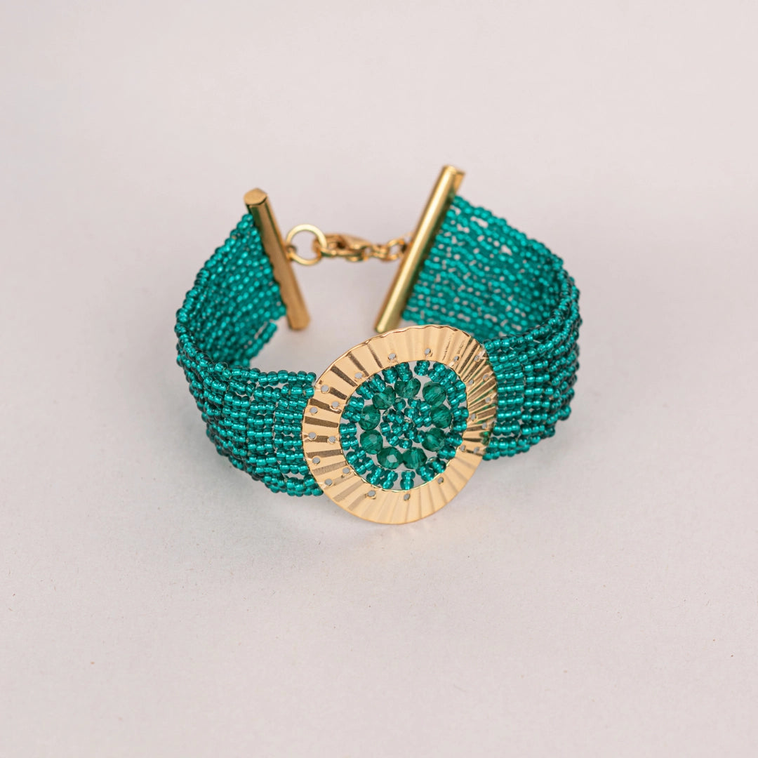 Pulsera Mostacilla Verde Esmeralda