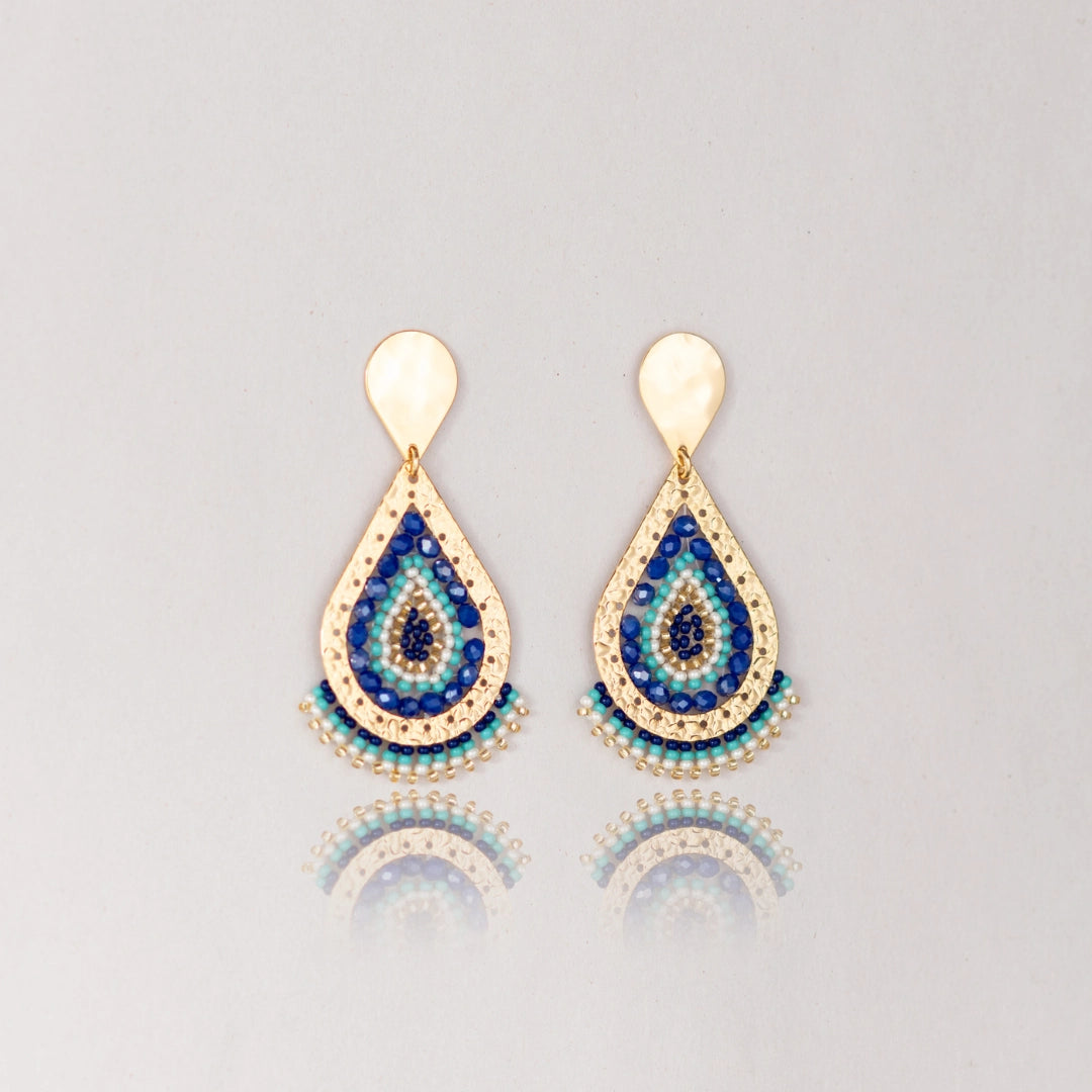 Aretes Mostacilla Gota Azul